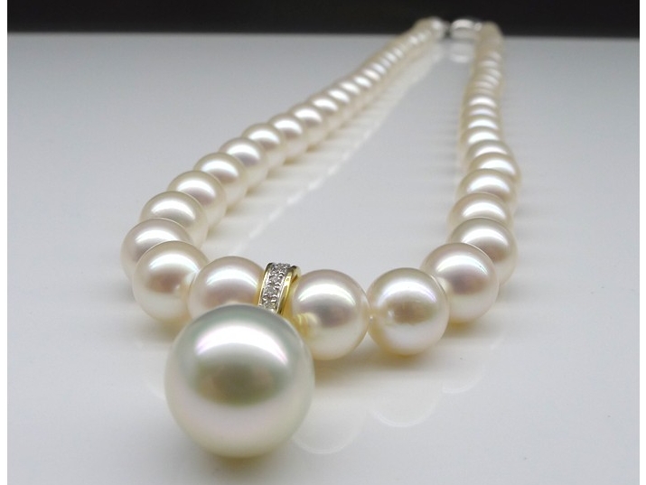 7.5-8 mm White Akoya Pearl Strand & South Sea Pendant