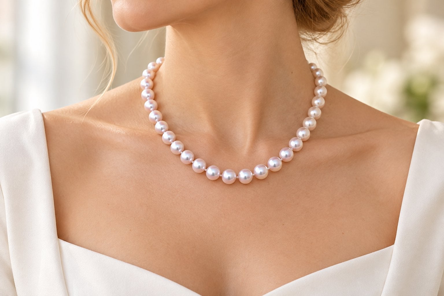 7-7.5 mm White Akoya Pearl Necklace AAA Quality