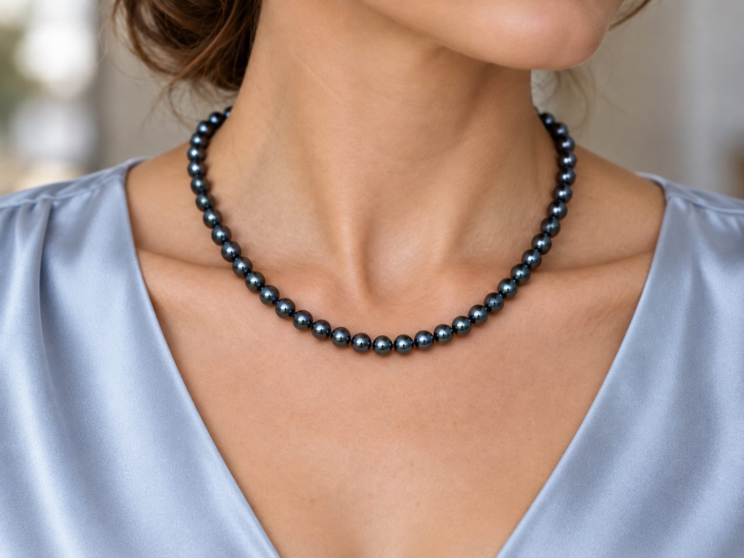 6.5-7 mm Black Akoya Pearl Strands 14K Gold Clasp