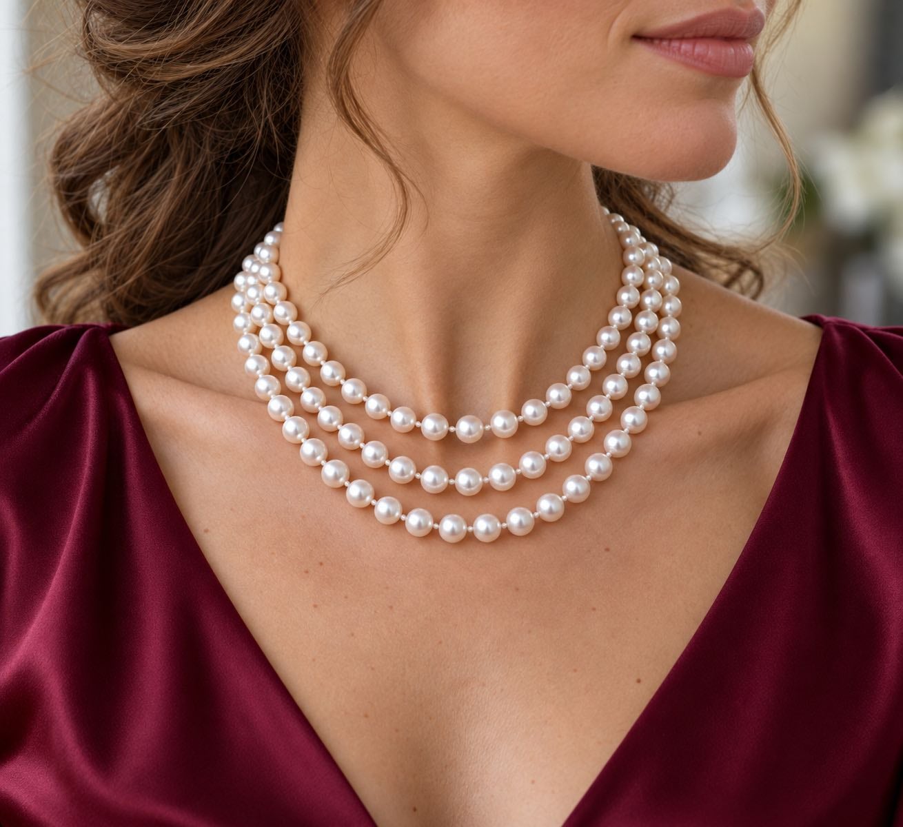 Triple Strand 7.5-8 mm White Akoya Pearl Necklace