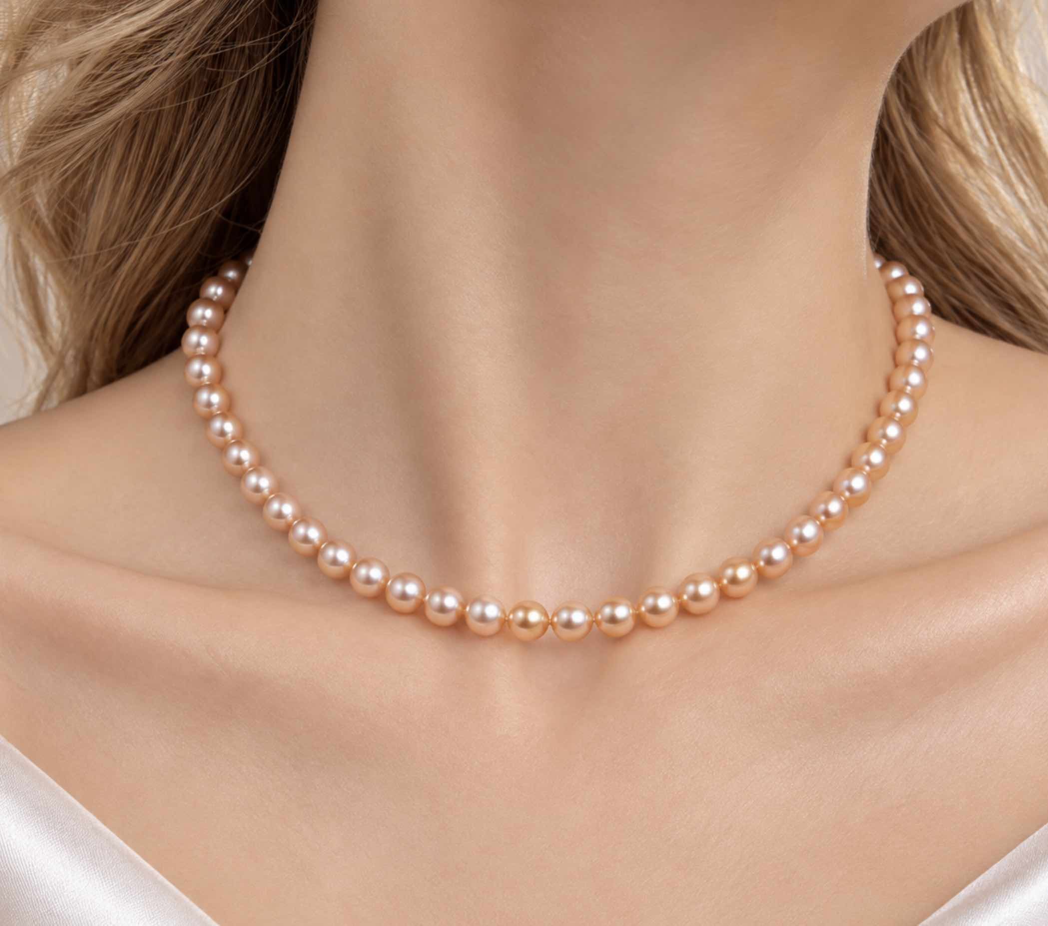 Pink/Peach Freshwater Pearl Necklace 7-8 mm AA+
