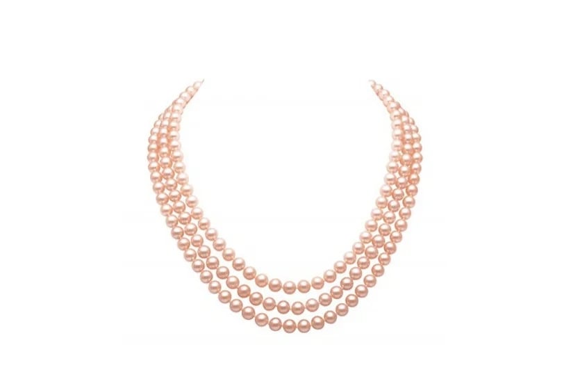 Triple Strand 6-7 mm Pink/Peach Pearl Necklace