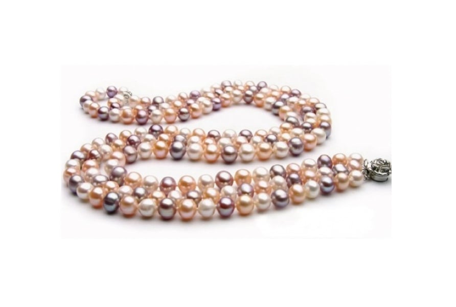 Triple Strand 6-7 mm Multicolor Pearl Necklace