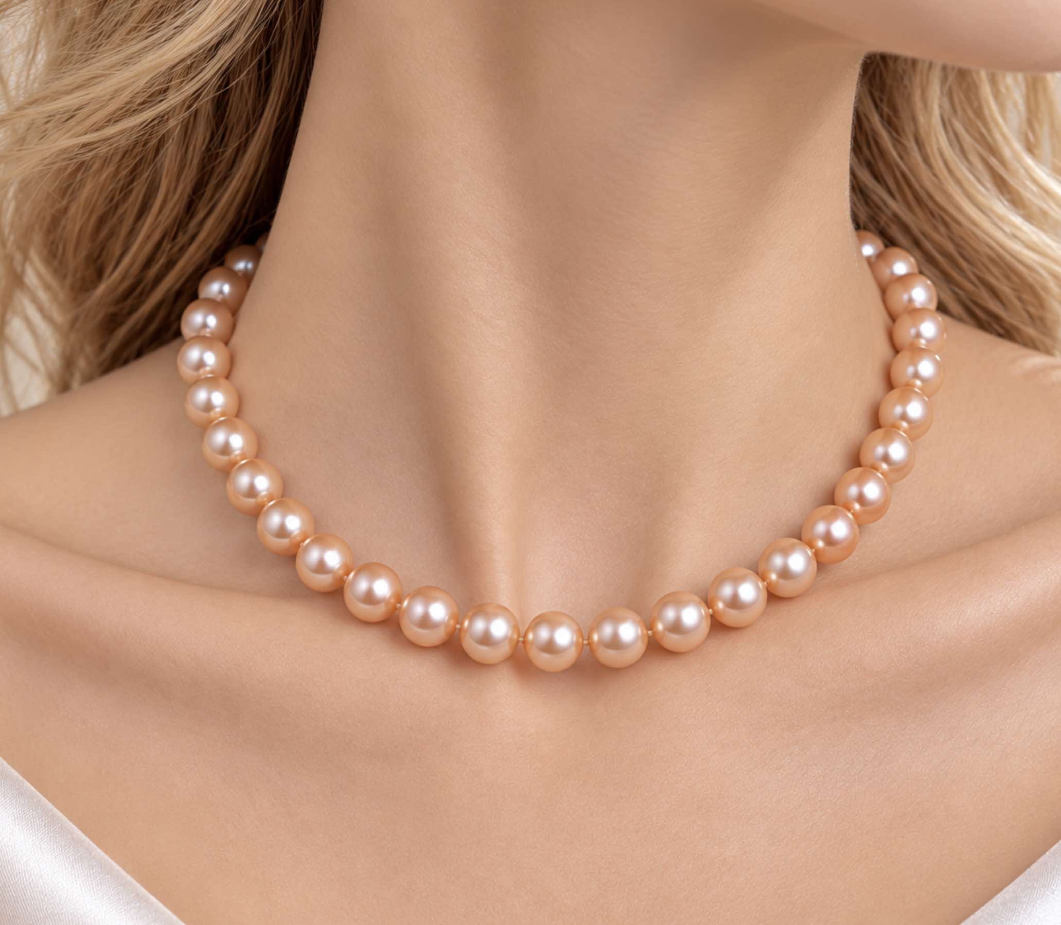 Pink/Peach Freshwater Pearl Necklace 8-9 mm AA+