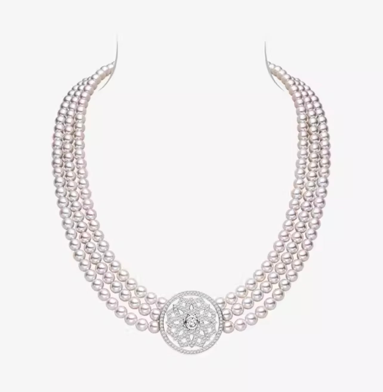 Triple Strand 8-8.5 mm Akoya Pearl & Diamond Necklace