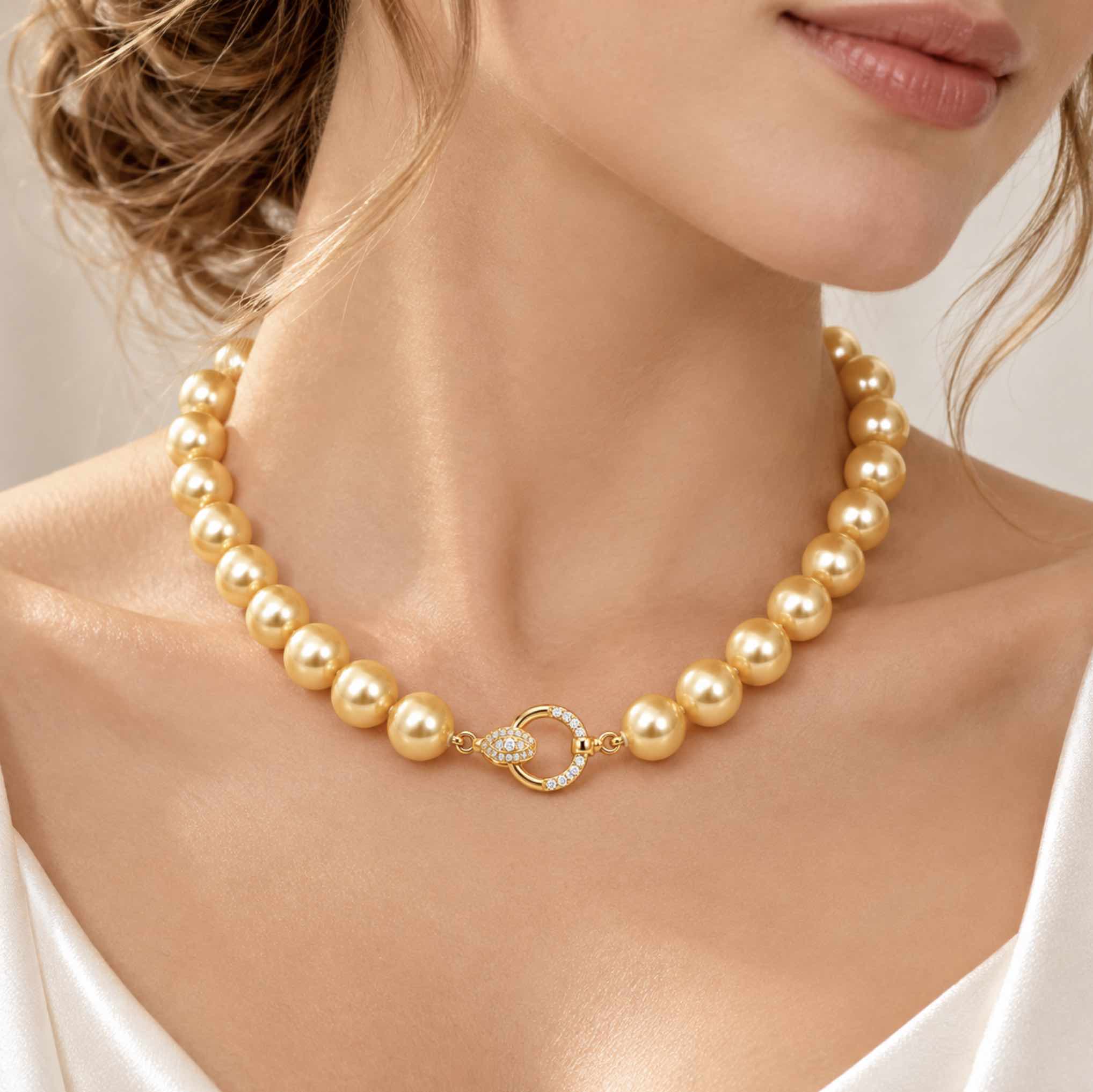 18K Gold AAA South Sea Pearl and 0.36CT Diamond Necklace
