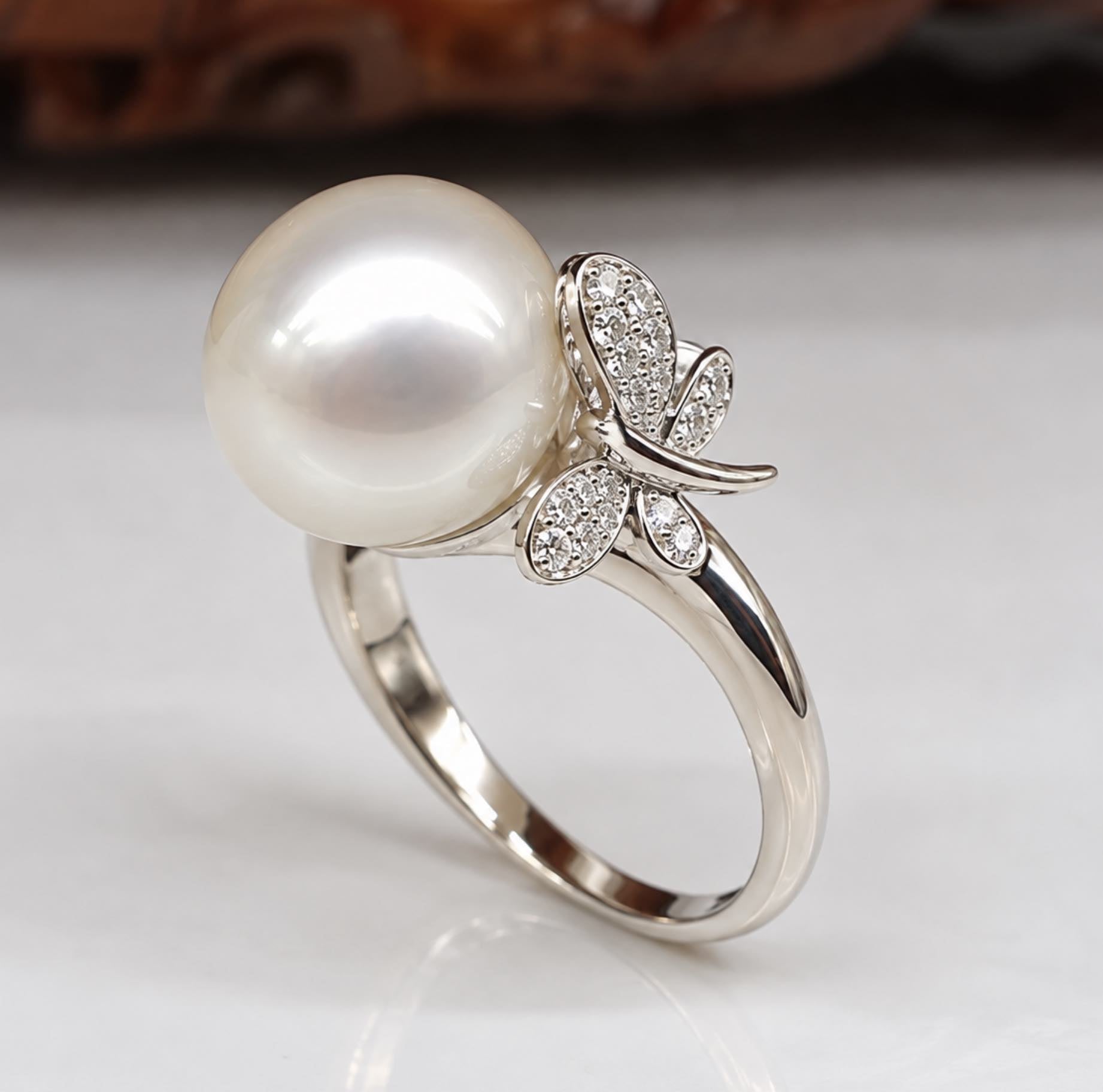 South Sea Pearl and Diamond Butterfly Ring