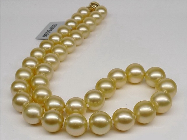 Genuine 18inch 11-12mm Akoya South Sea Golden Pearl Necklace 14k Gold Clasp 