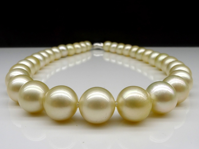 Beautiful AAA 18" 11-12mm Real natural south sea golden pearl necklace 14k gold 
