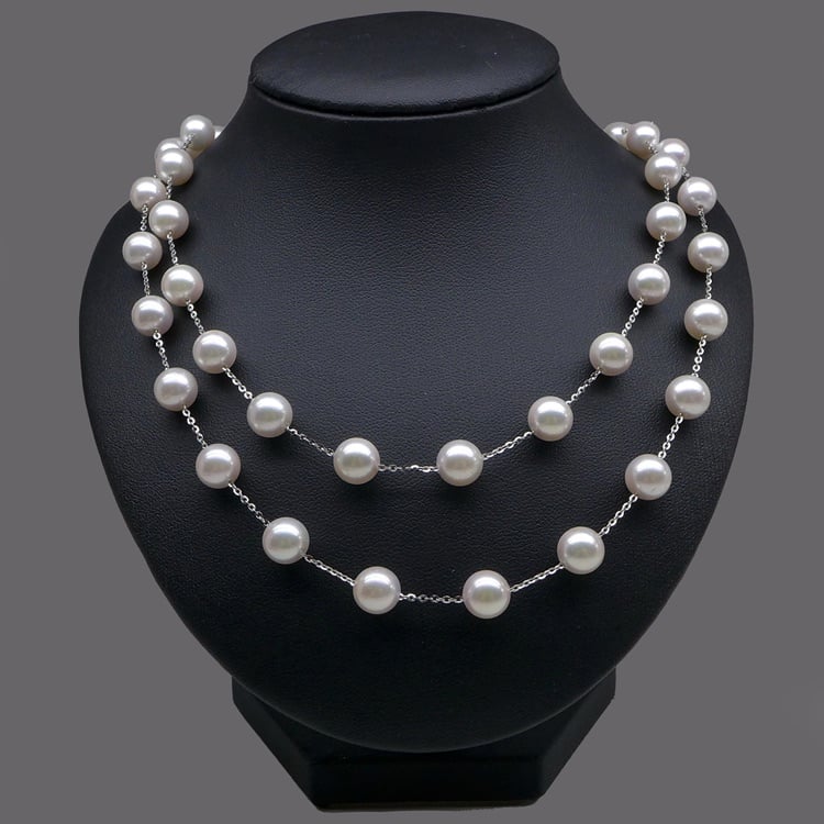 White Japanese Akoya Pearl Tin Cup Necklace 35"