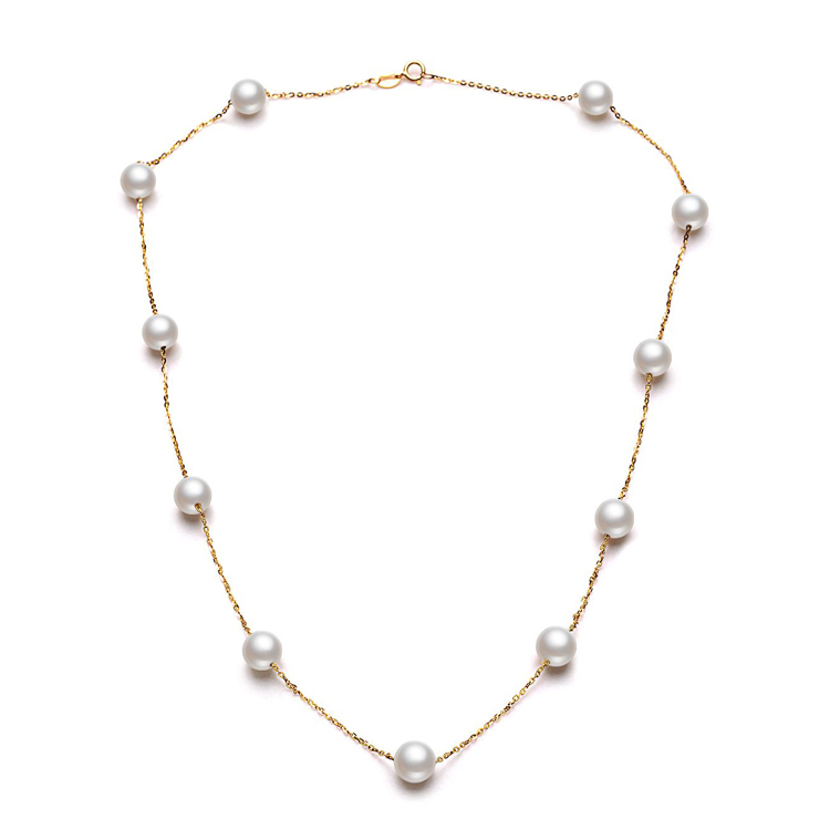 8-8.5 mm White Japanese Akoya Pearl Tin Cup Necklace