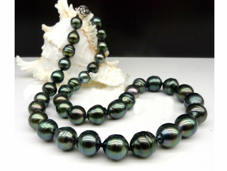 thumbnail image 2 of AAA++ 12mm Tahitian South Sea Black Baroque Pearl Necklace - 14K Gold Clasp 2 of 3