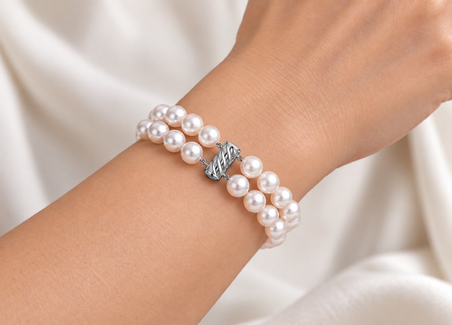 6-10 mm White Double Strand Pearl Bracelet
