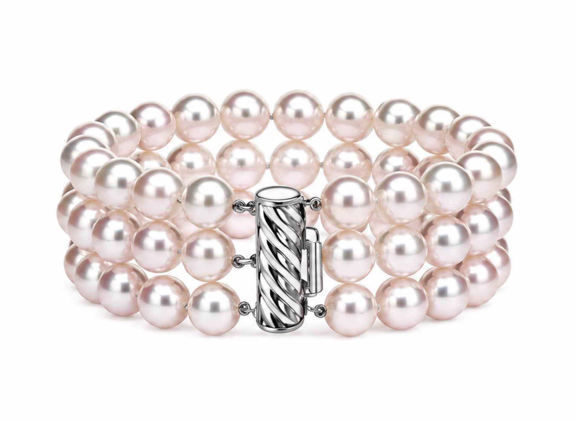 6-6.5 mm Triple Strands White Akoya Pearl Bracelet
