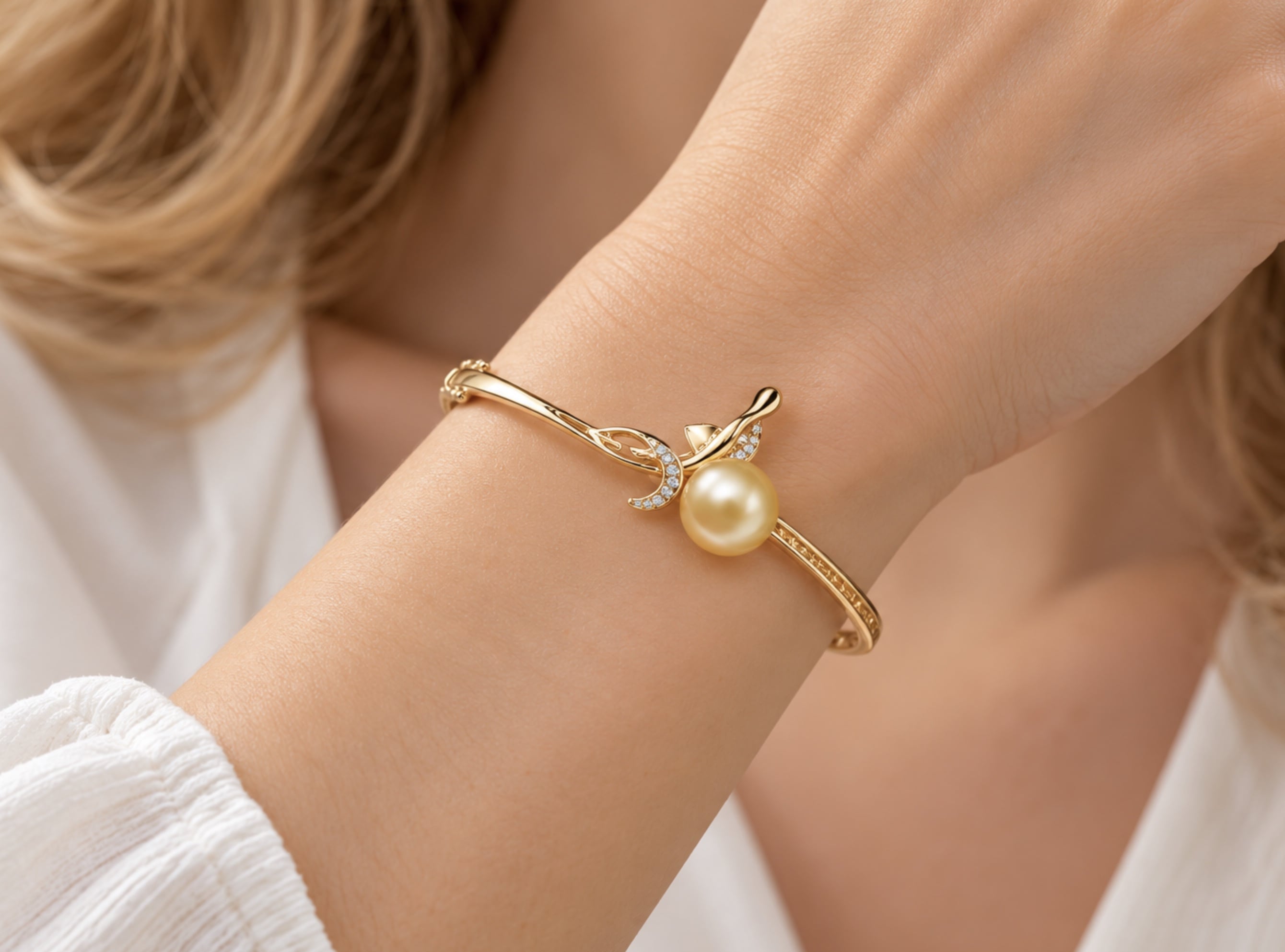 10-11 mm South Sea Pearl Irene Diamonds Bangle Bracelet