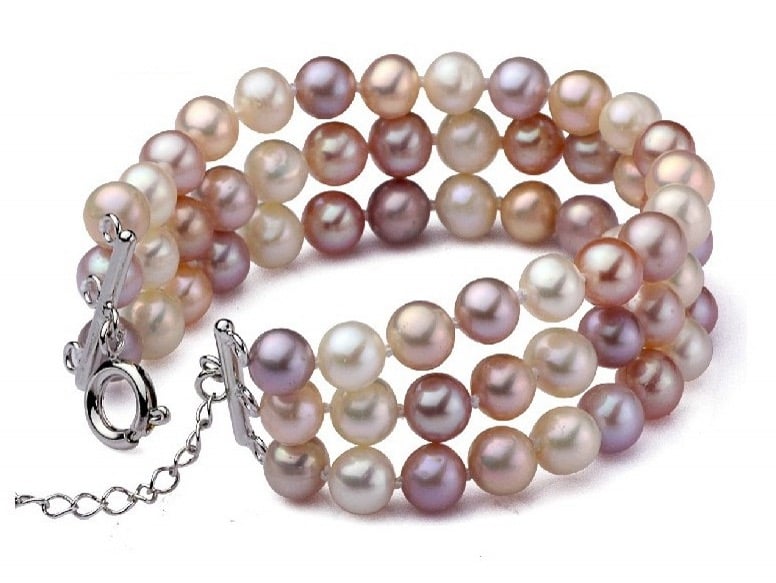 Triple-Strand 6-10 mm Multicolor Pearl Bracelet