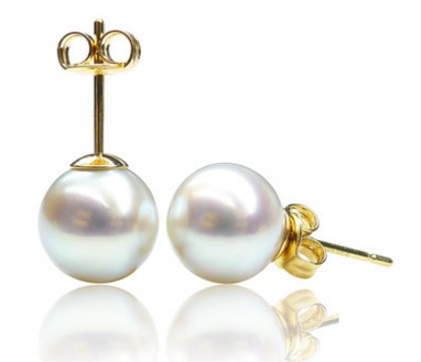 White Akoya Stud Pearl Earrings 8-8.5 mm AAA