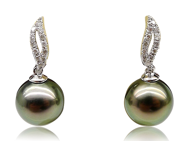 Eartha Black Tahitian Pearl and Diamond Earrings