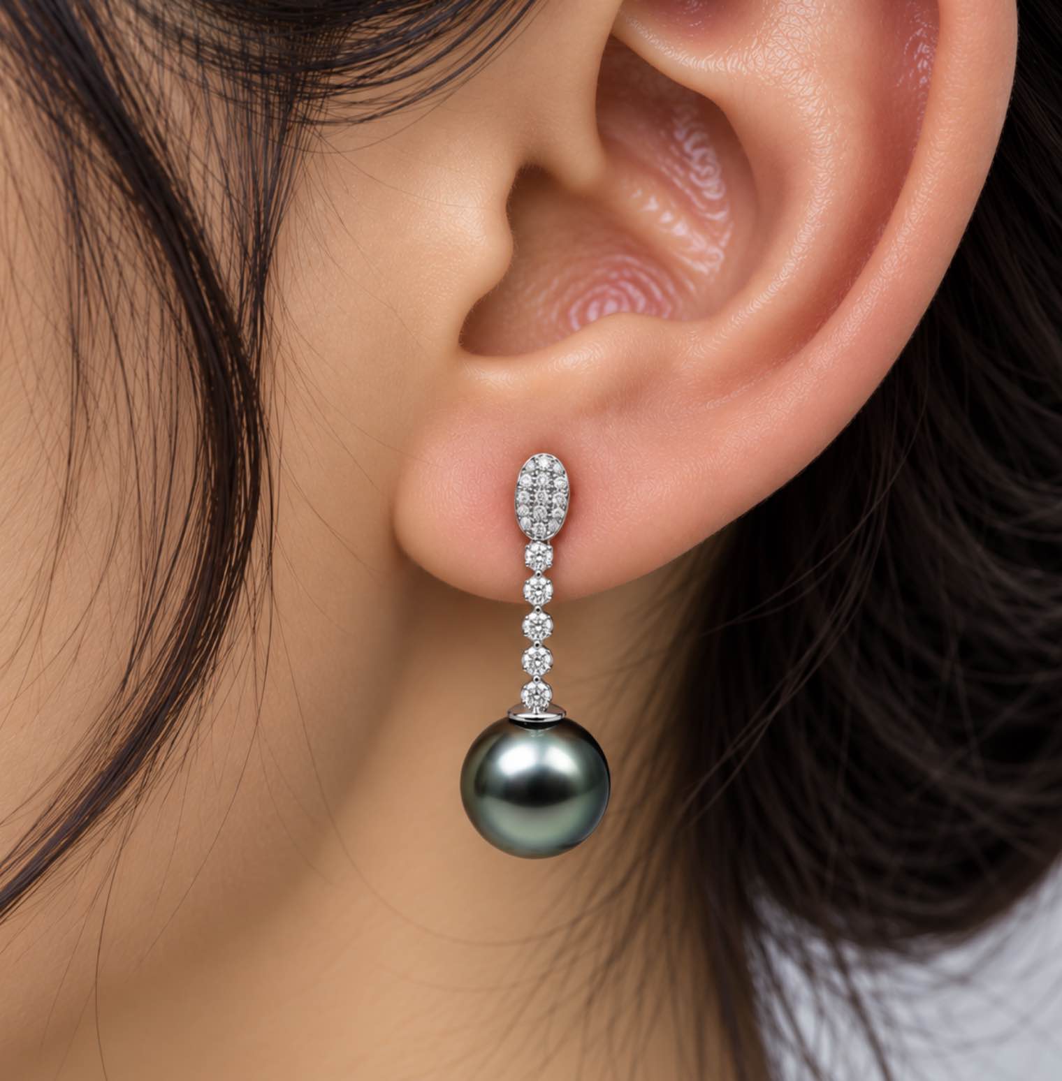 Dolores Tahitian Pearl and Diamond Earrings