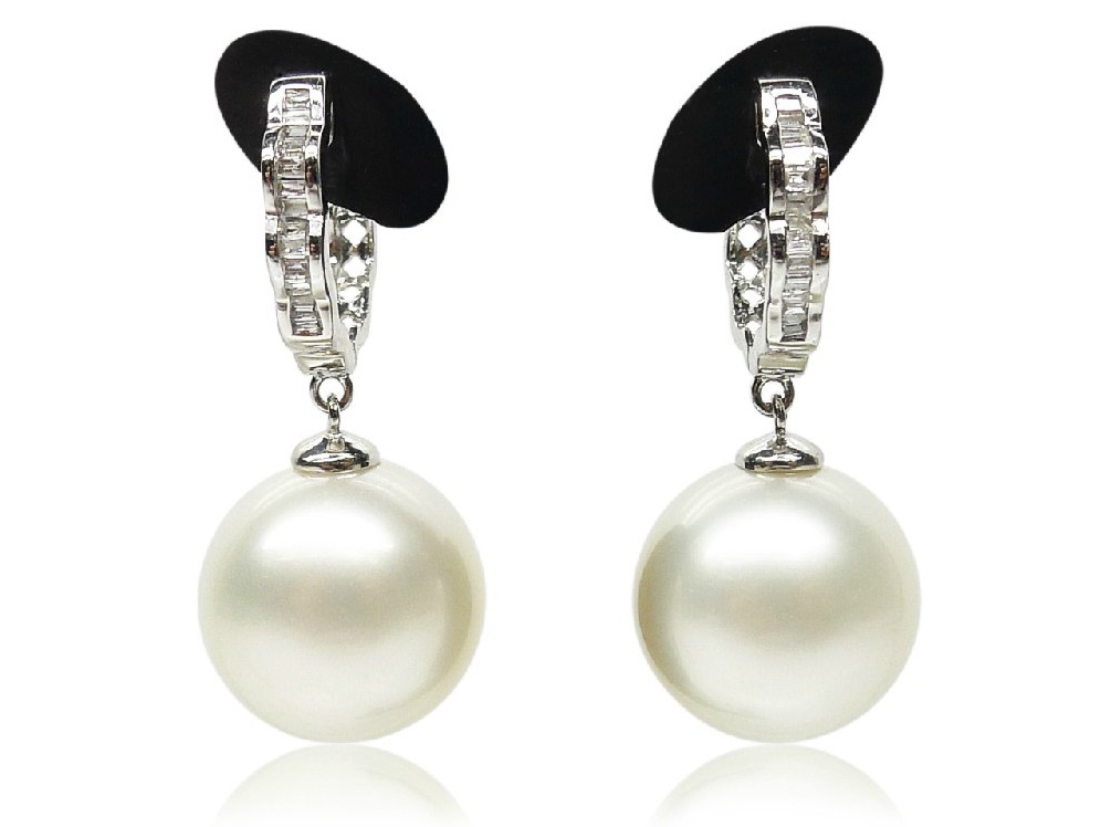Joan South Sea Pearl and Diamond Earrings .30Ct