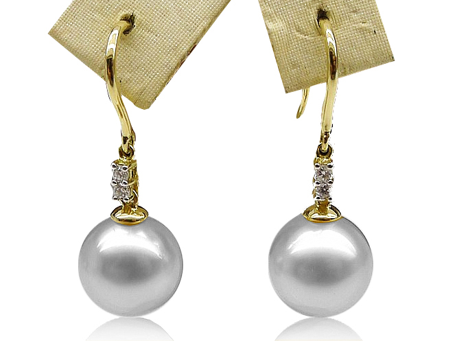 South Sea Pearl & Diamonds Dangle Earrings