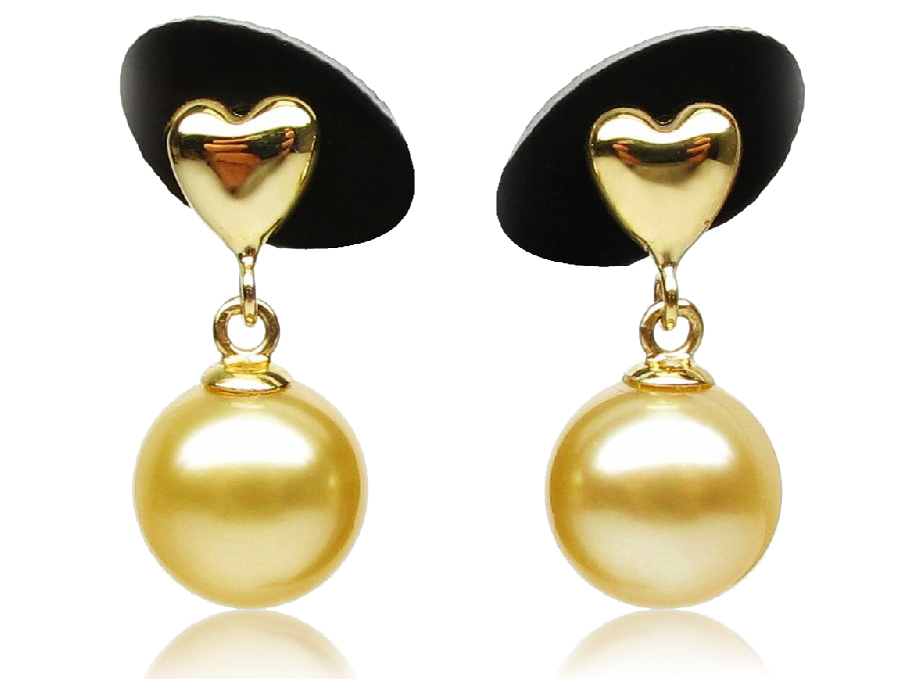Heart South Sea Pearl Earrings 14K Gold