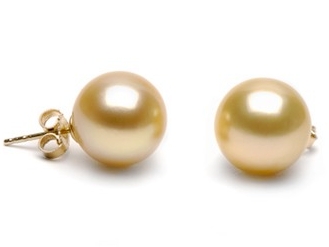 NEW 10-11mm golden south  sea  pearl earrings 14 k gold