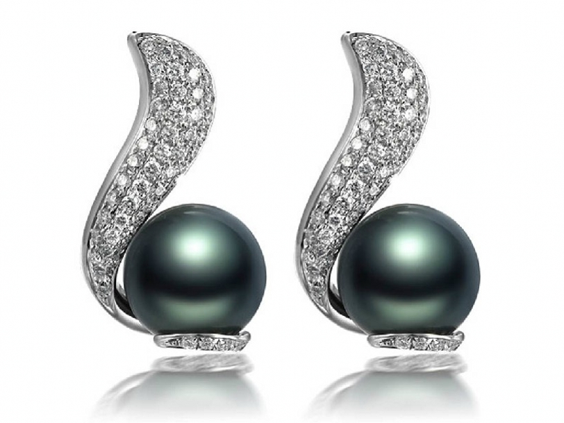 Victorine Tahitian Pearl and Diamond Earrings .65Ct