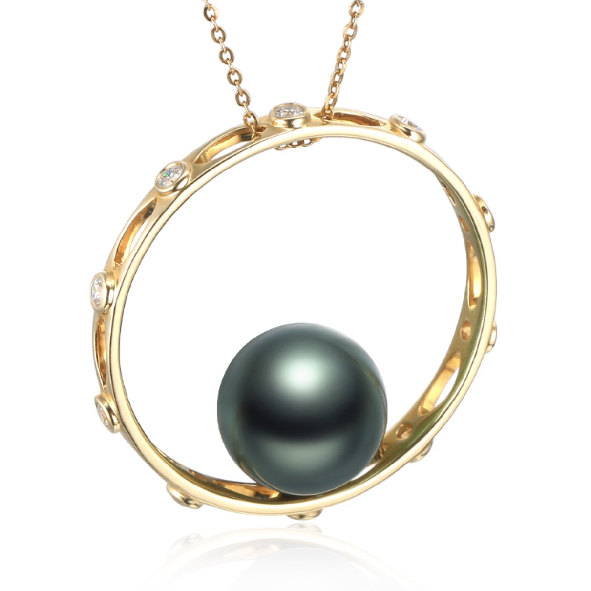 14K Gold Rebecca Black Tahitian Pearl Pendant
