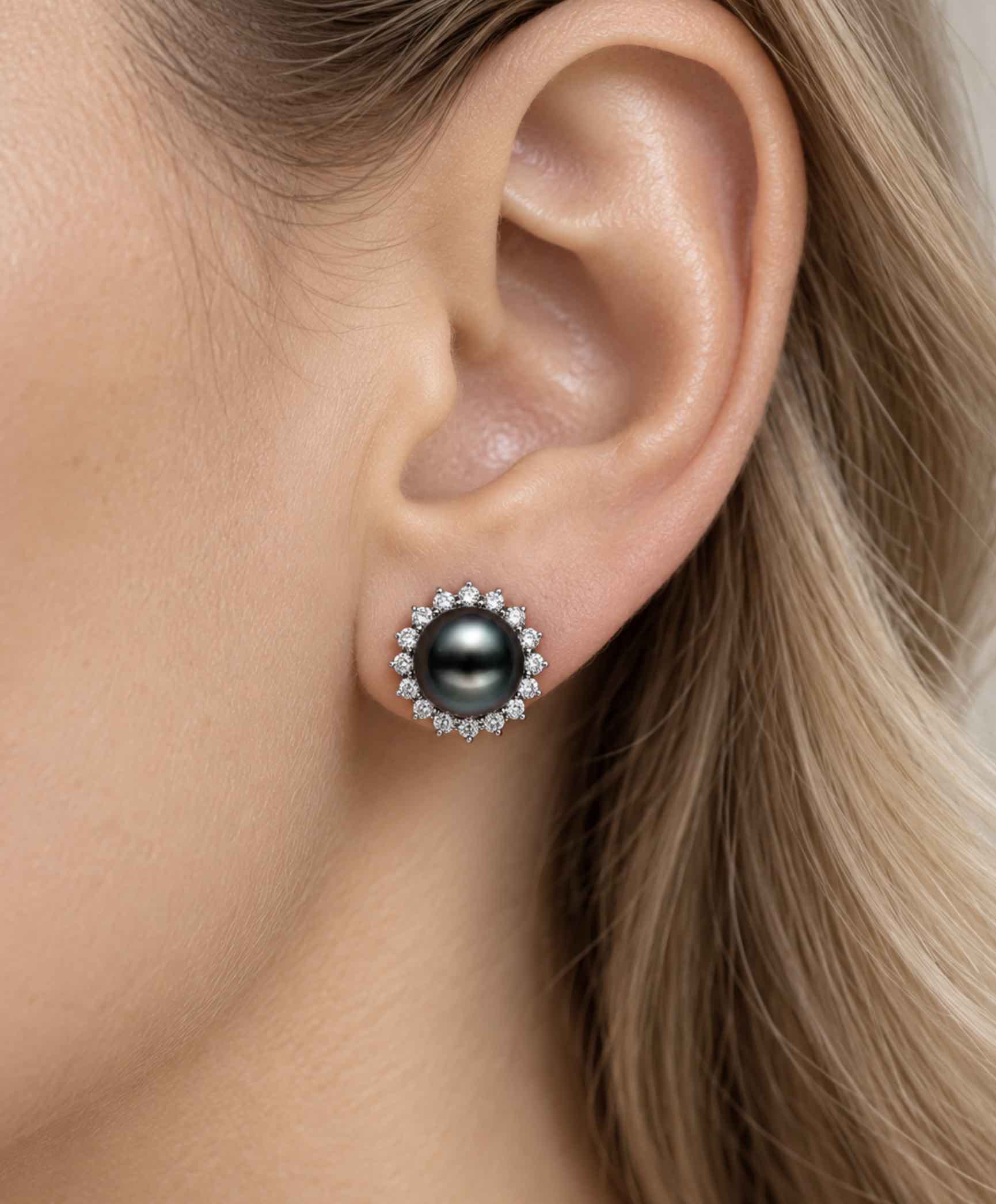 14K Gold Tahitian Pearl and Diamond Cliff Earrings