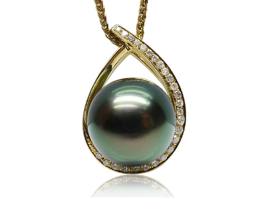 14K Gold Tahitian Pearl Olive Pendant
