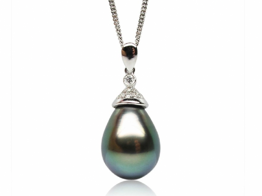 Drop Tahitian Pearl and Diamond Pendant