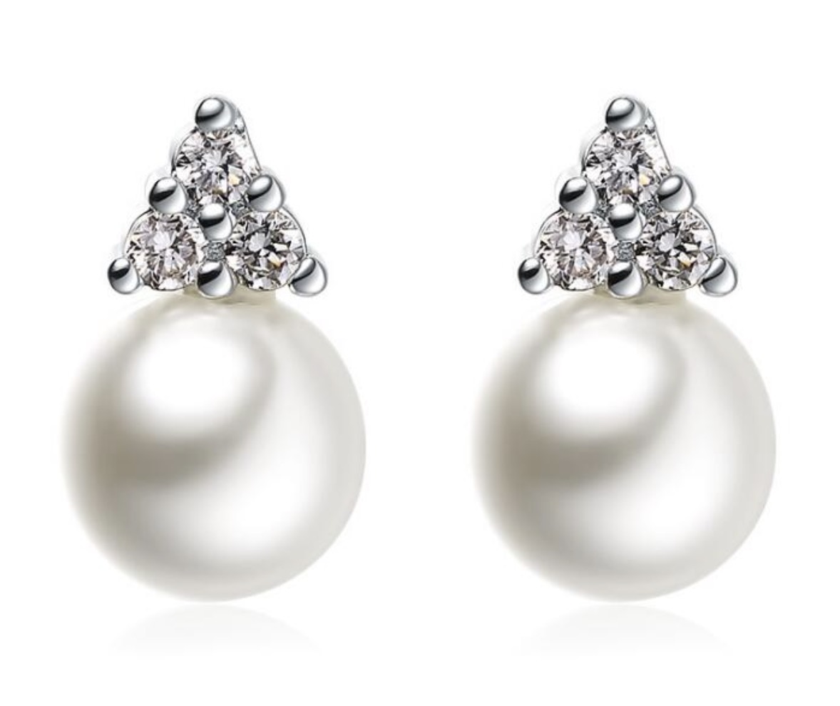 9-10 mm White South Sea Pearl & Diamond Stud