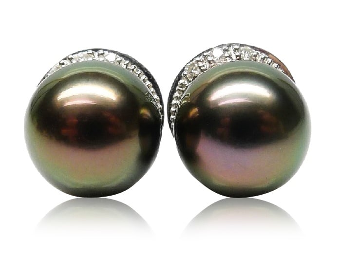 Maria Tahitian Pearl & Diamond Stud Earrings