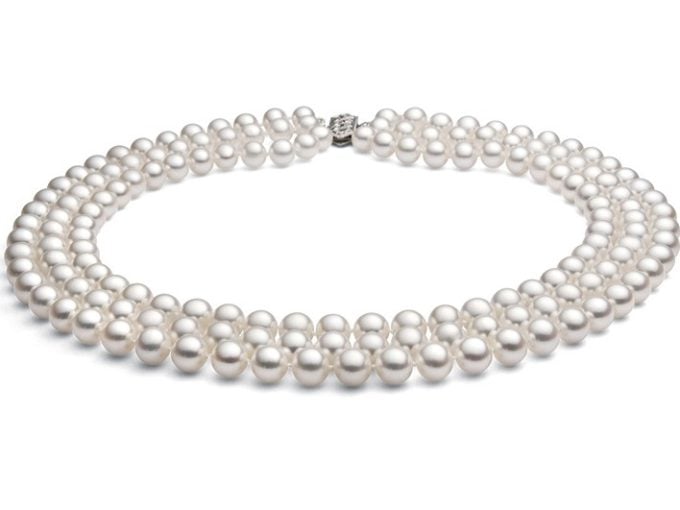 7-8 mm Triple Strand White Pearl Necklace