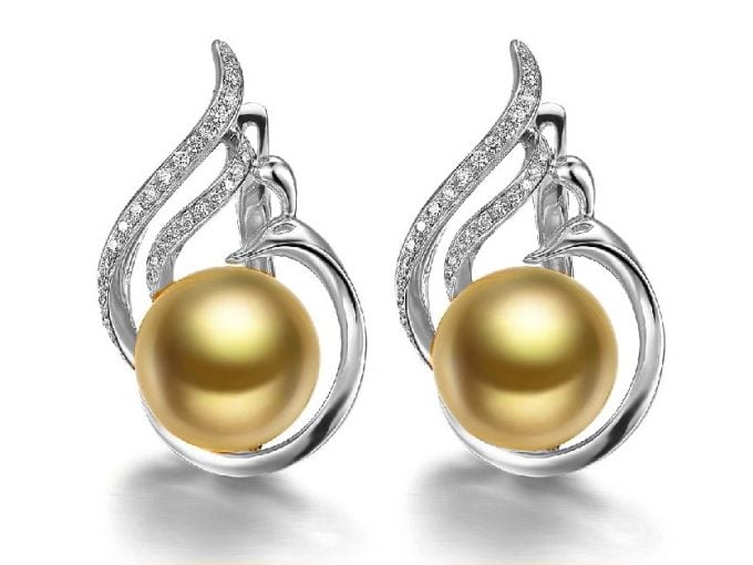 Swan South Sea Pearl and Diamond Earrings