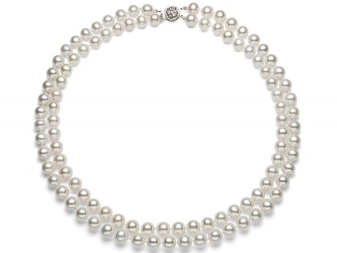 Double Strand White Pearl Necklace 7-8 mm