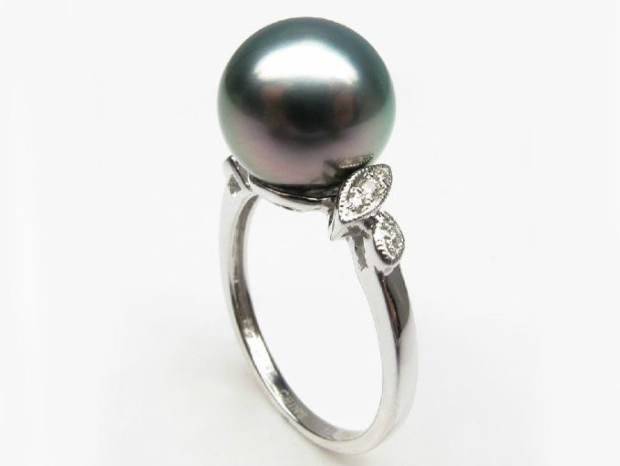 Designer Inspired Tahitian Pearl and Diamond Aila Ring