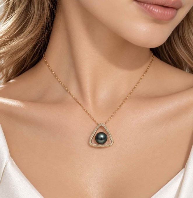 14K Gold Cynthia Black Tahitian Pearl Pendant