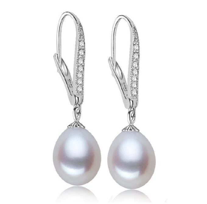 Freshwater Drop Pearl and Diamond Zayla Earrings