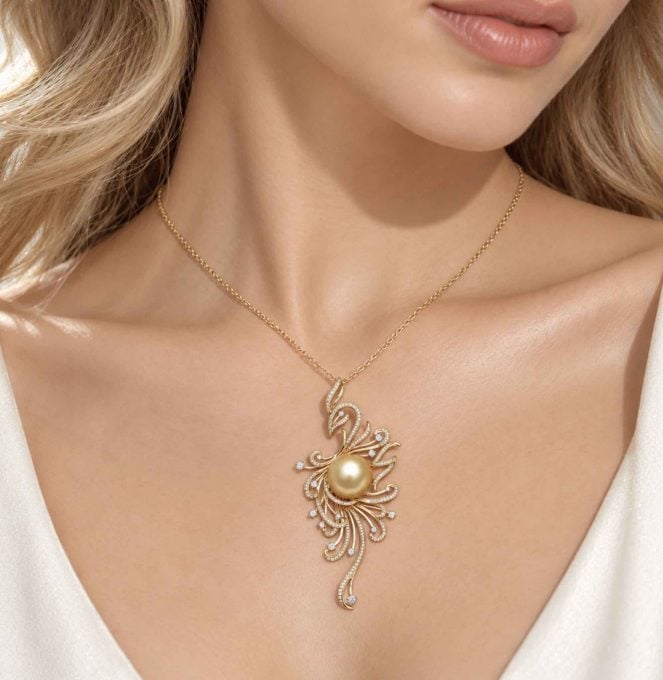 Phoenix South Sea Pearl and Diamond Pendant