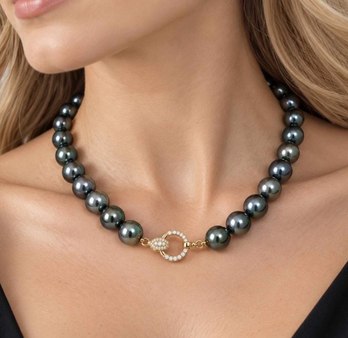 Tahitian 18K Gold Pearl and 0.36CT Diamond Necklace