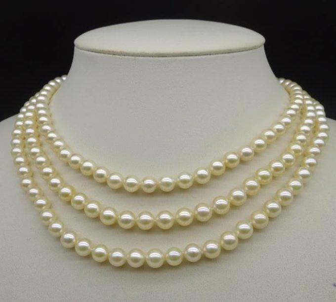 Triple Strand 7-7.5 mm Golden Akoya Pearl Necklace