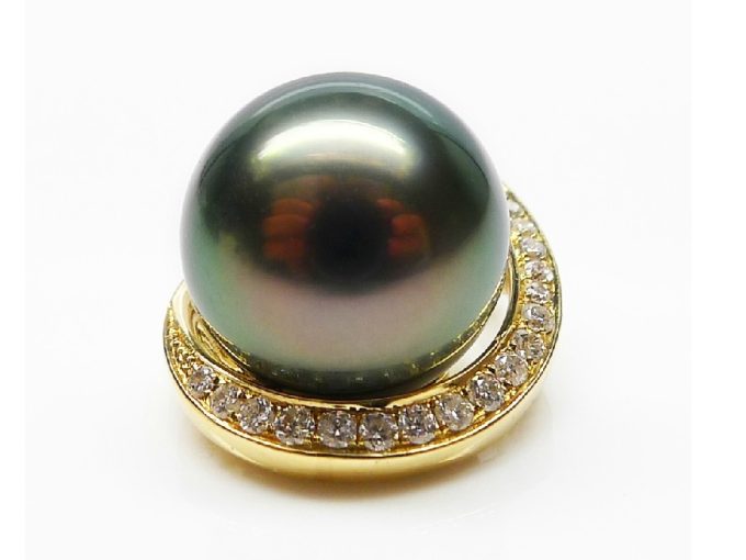 14K Gold Tahitian Pearl Olive Pendant