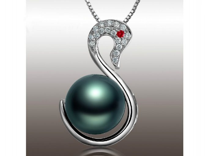 Swan Tahitian Pearl and Diamond Pendant
