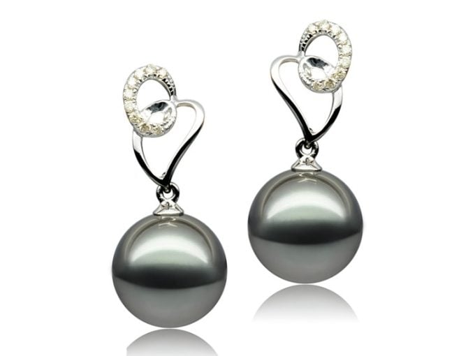 Tahitian Pearl & Diamond Stud Earrings