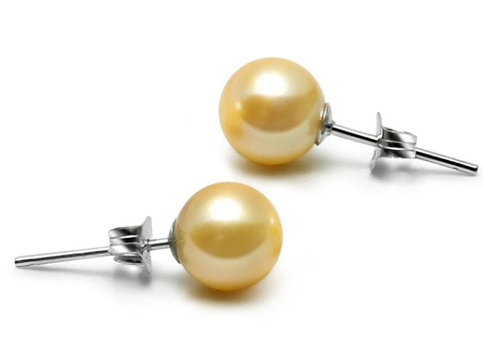 Golden Akoya Stud Pearl Earrings 6-6.5 mm AAA