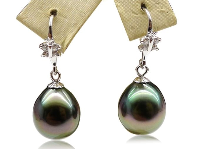 10.5 X 12 mm Drop Tahitian Pearl Earrings