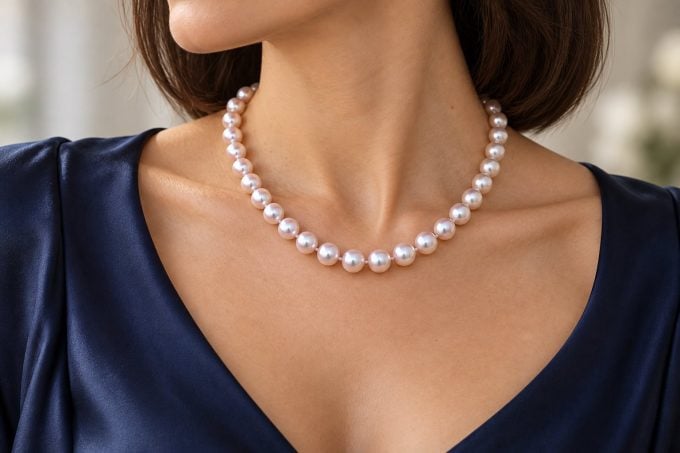 9.0-9.5 mm White Hanadama Akoya Pearl Necklace