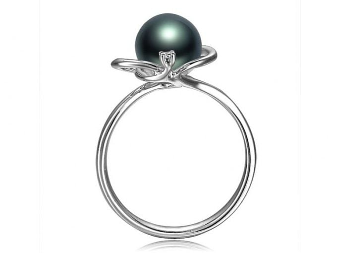 14K Gold Hermance Tahitian Pearl and Diamond Ring